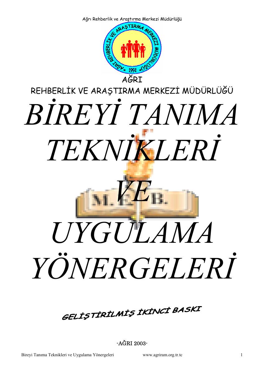 Bireyi Tanıma Teknikleri ve Uygulama Yönergeleri · Sosyometri Bölümü — gerçek ilk sayfa