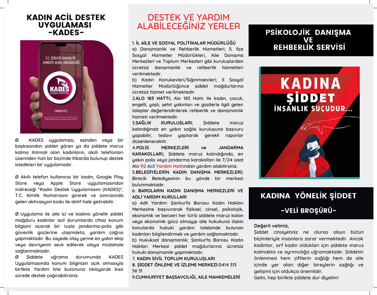 Kadına Yönelik Şiddet: Veli Broşürü — gerçek ilk sayfa