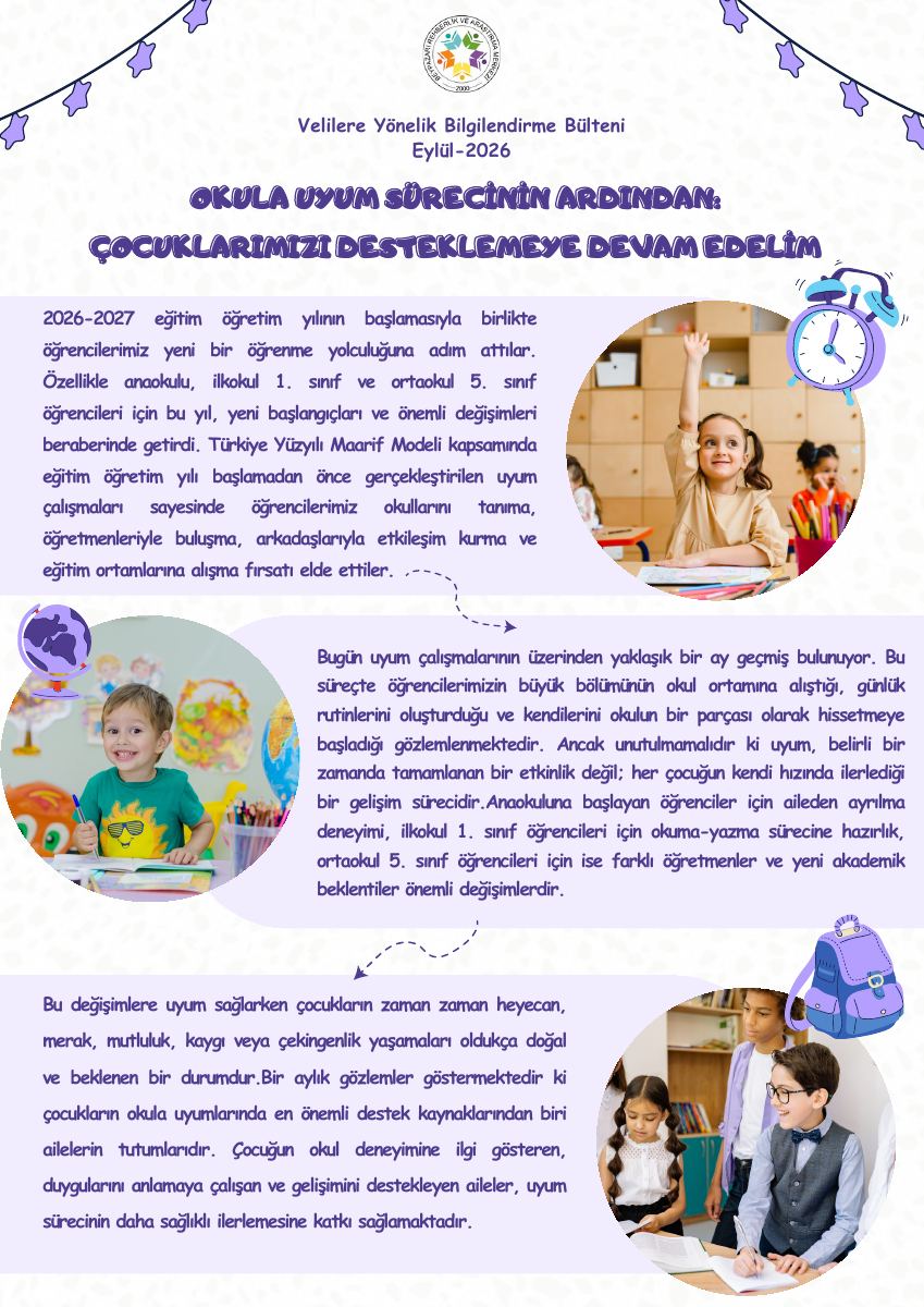 e- Bülten 15. Sayı: Okula Uyum Sürecinin Ardından: Çocuklarımızı Desteklemeye Devam Edelim — gerçek ilk sayfa