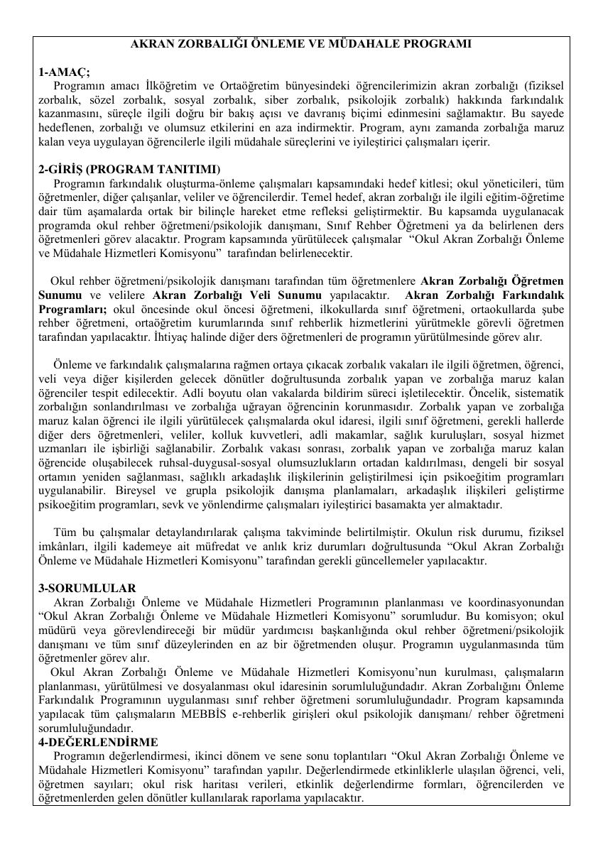 Akran Zorbaliği Önleme Ve Müdahale Programi — gerçek ilk sayfa