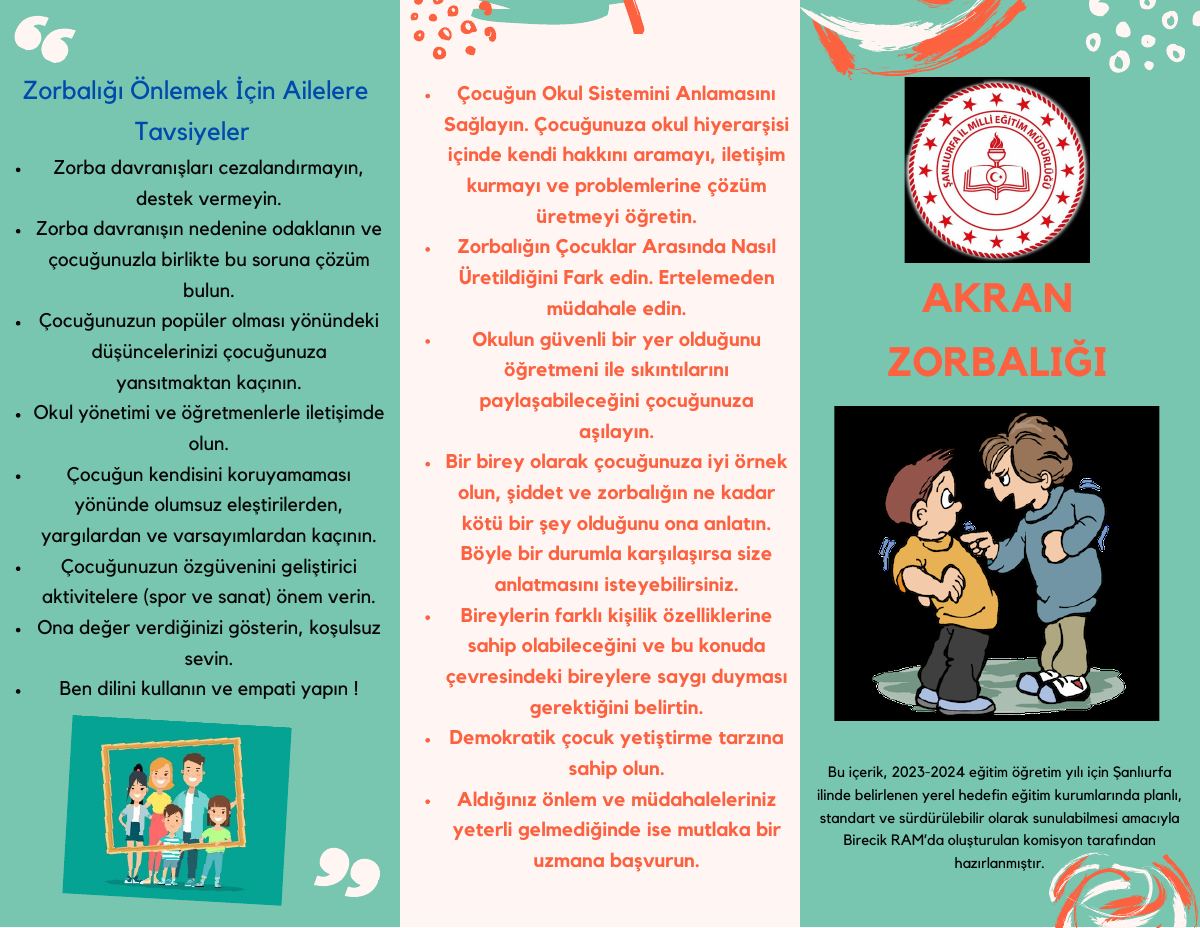 İl MEM Akran Zorbalığı Broşür — gerçek ilk sayfa