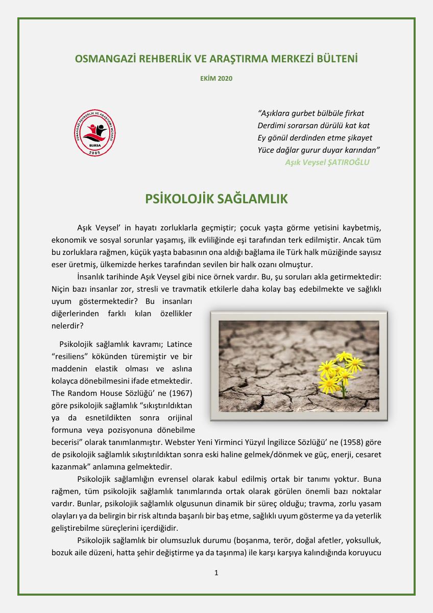 PSİKOLOJİK SAĞLAMLIK — gerçek ilk sayfa