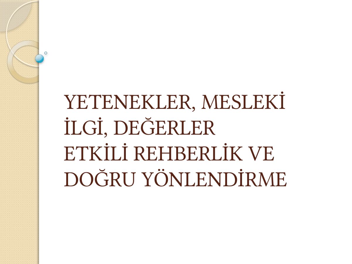 YETENEKLER, MESLEKİ İLGİ, DEĞERLER ETKİLİ REHBERLİK VE DOĞRU ... — gerçek ilk sayfa
