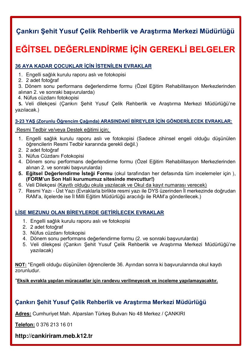 Özel Eğitim İçin Gerekli Evraklar — gerçek ilk sayfa