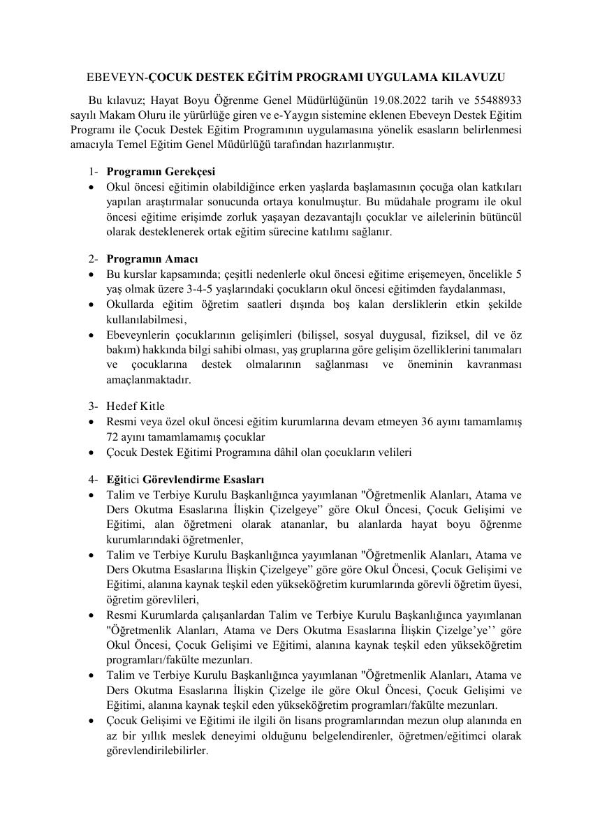 Ebeveyn - Çocuk Destek Eğitim Programı Uygulama Kılavuzu — gerçek ilk sayfa
