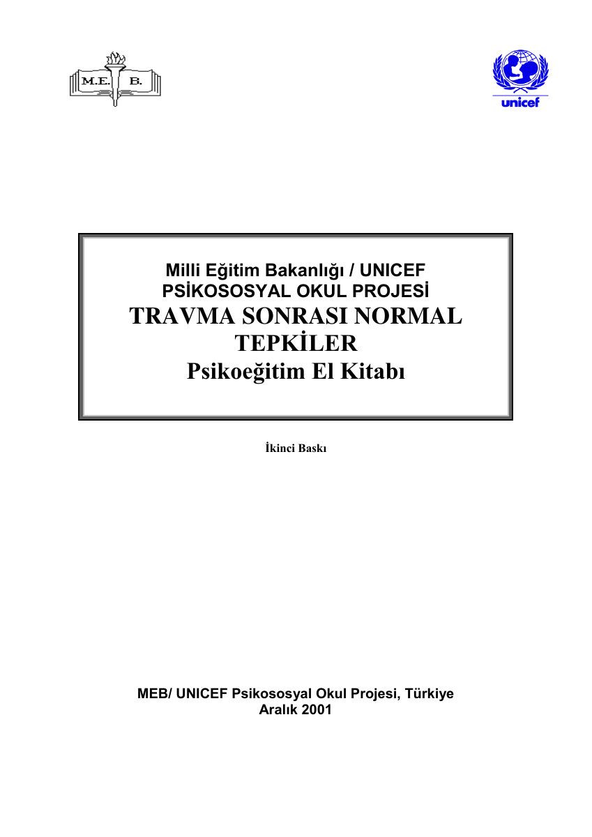 Travma sonrası normal tepkiler psikoeğitim el kitabı — gerçek ilk sayfa