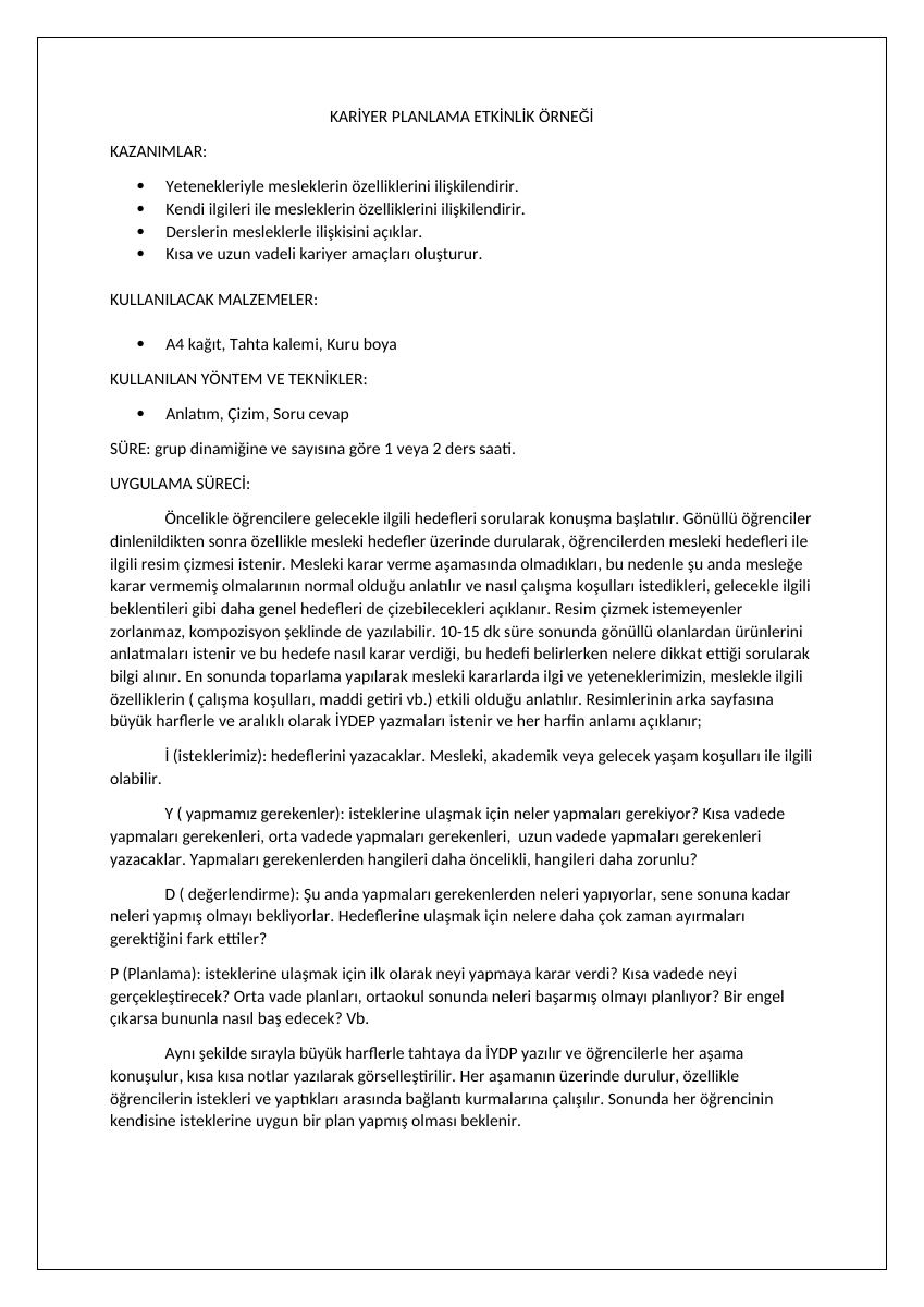 Kariyer Planlama Etkinliği — gerçek ilk sayfa