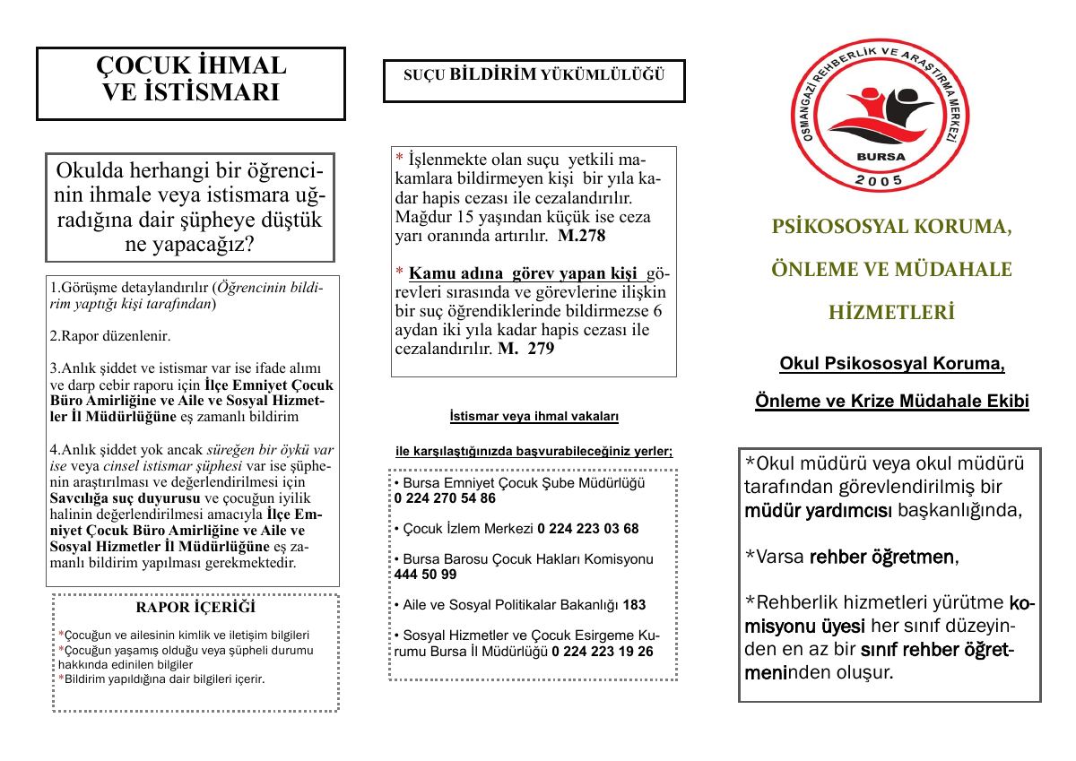 Psikososyal Koruma, Önlem ve Krize Müdahale Hizmetleri Broşürü — gerçek ilk sayfa