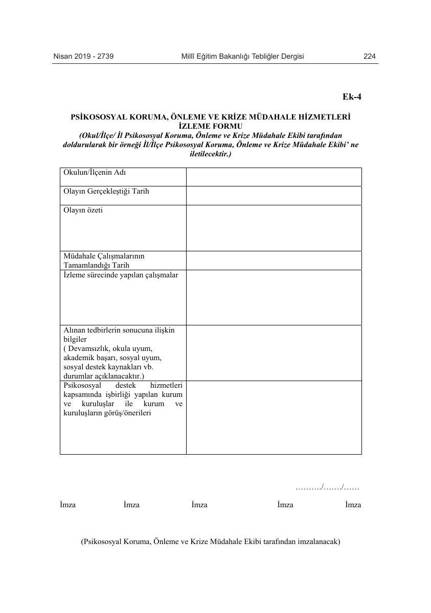 Ek-4 Psikososyal Koruma, Önleme ve Krize Müdahale Hizmetleri İzleme Formu — gerçek ilk sayfa