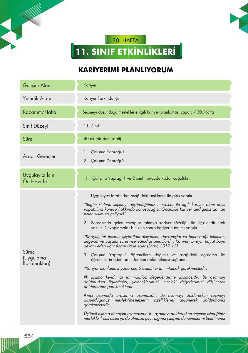KARİYERİMİ PLANLIYORUM — gerçek ilk sayfa