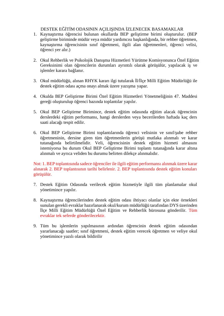 Destek Eğitim Odası Açılması İçin Gerekli Evraklar — gerçek ilk sayfa