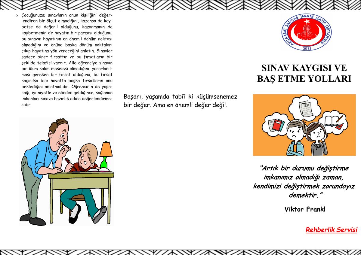 SINAV KAYGISI VELİ BROŞÜRÜ — gerçek ilk sayfa