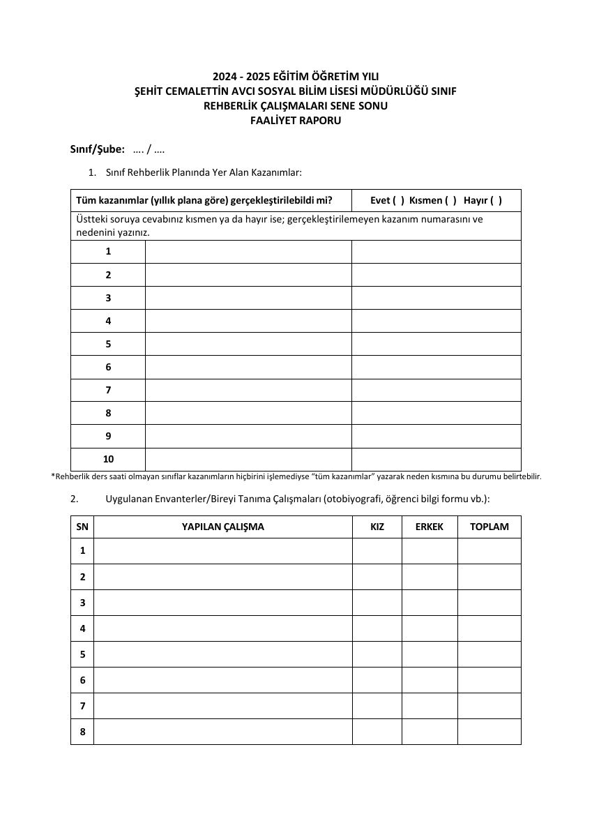 Sinif Rehberlik Çalişmalari Sene Sonu Form 2 — gerçek ilk sayfa