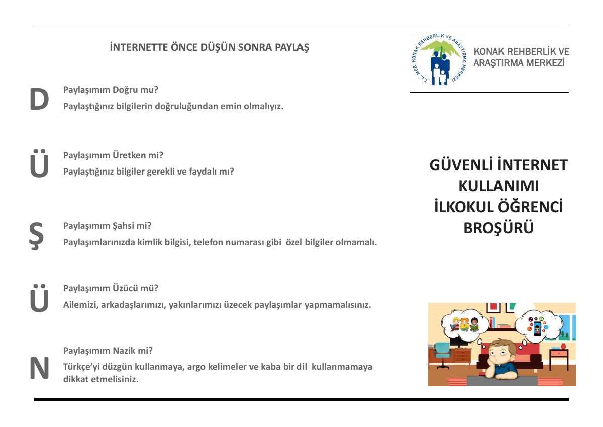 Güvenli İnternet Kullanımı İlkokul Öğrenci Broşürü — gerçek ilk sayfa