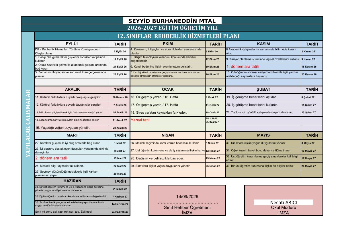 2026 2027 12 sinif rehberlik programi Seyyid Burhaneddin MTAL — gerçek ilk sayfa
