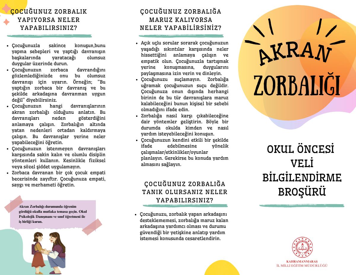 Okul Öncesi Akran Zorbalığı Veli Broşürü — gerçek ilk sayfa