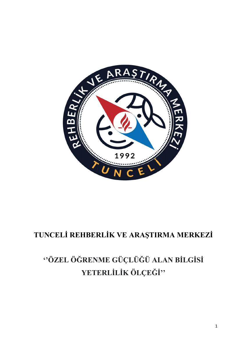 Özel Öğrenme Güçlüğü Alan Bilgisi Yeterlilik Ölçeği — gerçek ilk sayfa