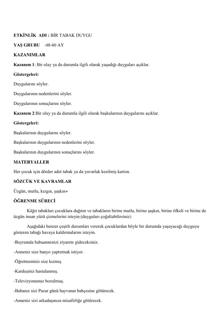 Bir Tabak Duygu — gerçek ilk sayfa