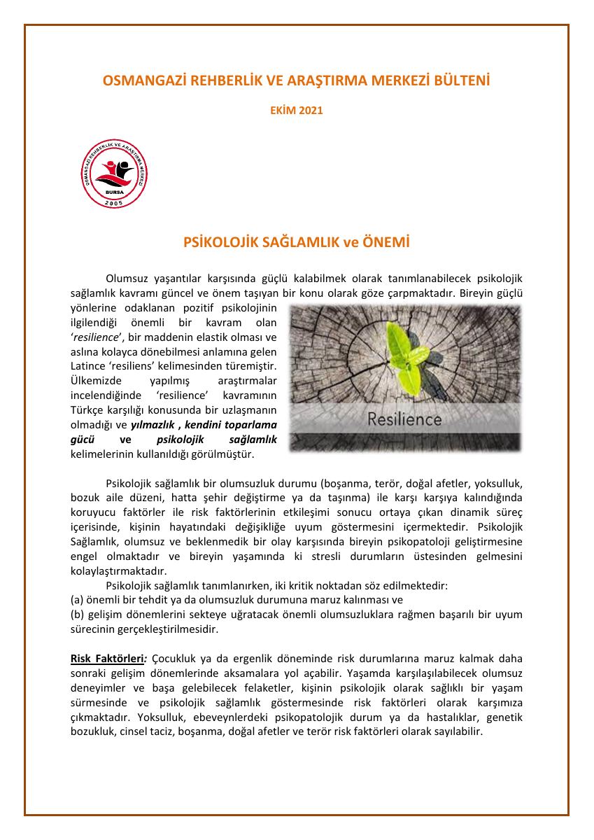 PSİKOLOJİK SAĞLAMLIK — gerçek ilk sayfa
