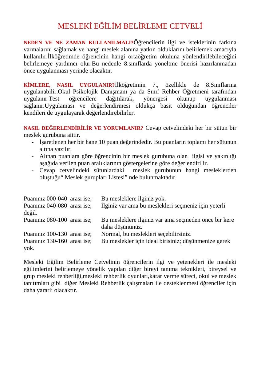 Kariyer Danışmanlığı Aralık Ayı Dökümanları-Mesleki Eğitim Belirleme Envanteri — gerçek ilk sayfa