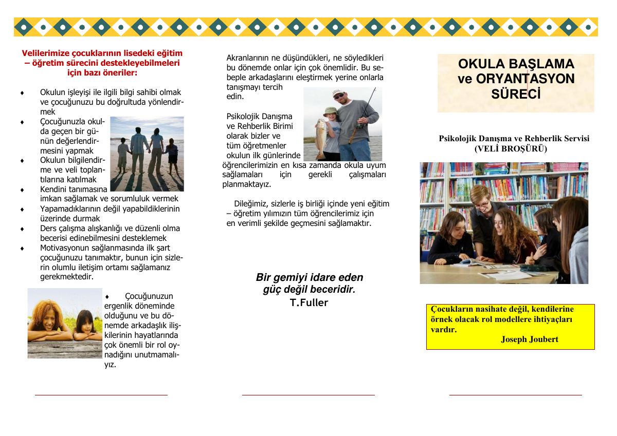 Oryantasyon Veli Broşürü — gerçek ilk sayfa
