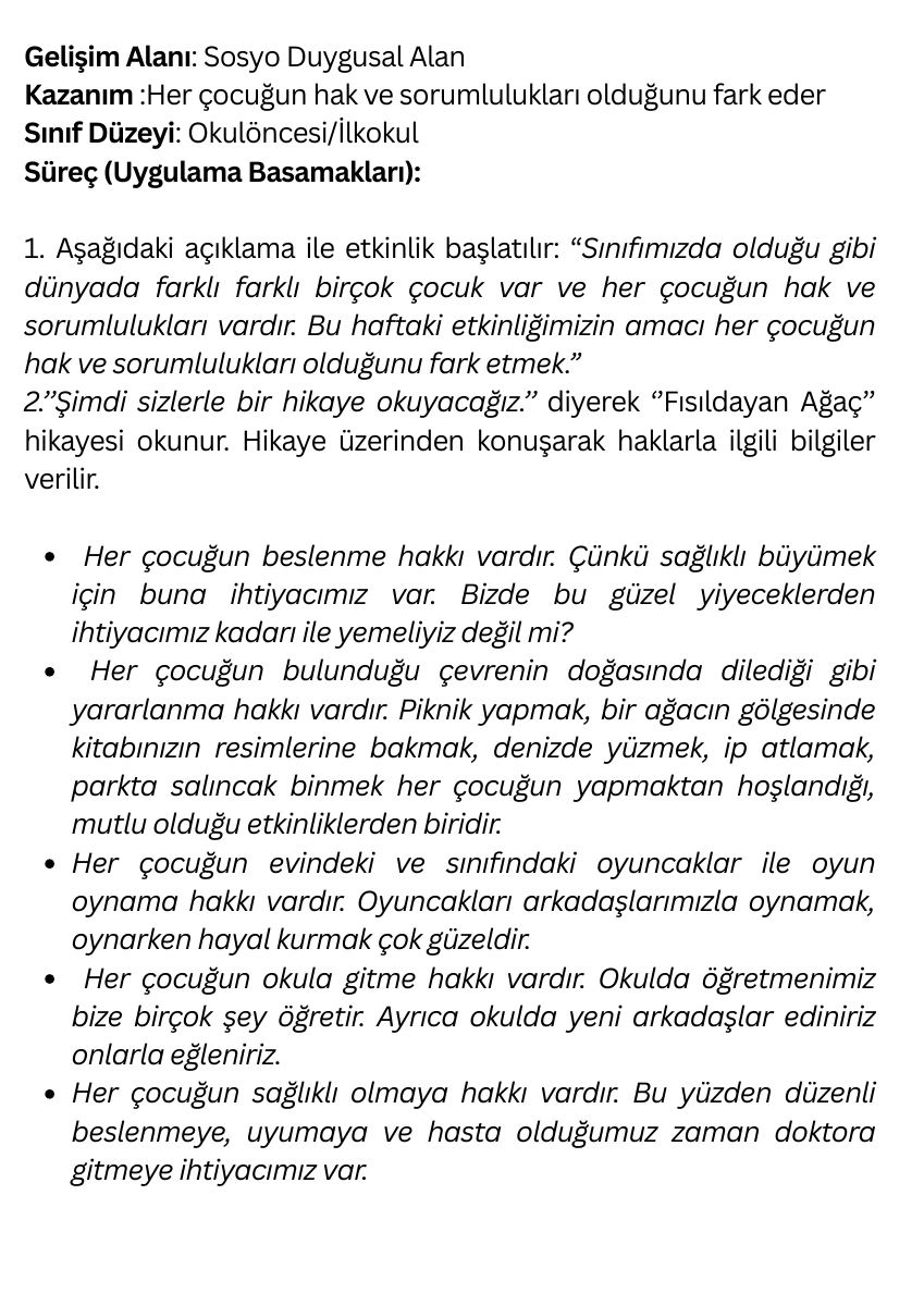 Çocuk Hakları · Okul Öncesi ve İlkokul Sınıf Etkinliği — gerçek ilk sayfa