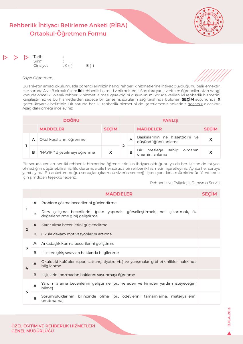RİBA Ortaokul Öğretmen Formu — gerçek ilk sayfa