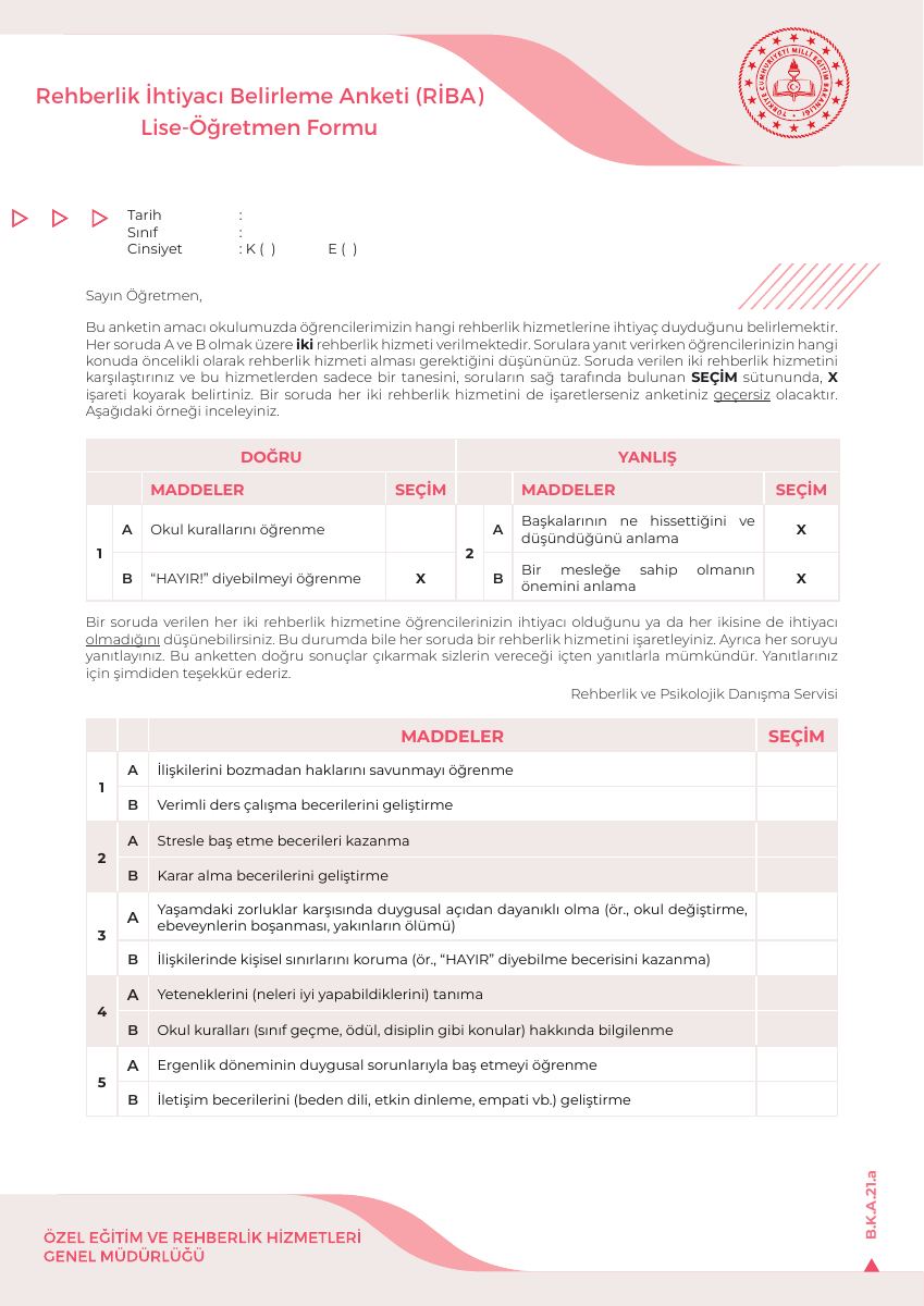 RİBA Lise Öğretmen Formu — gerçek ilk sayfa