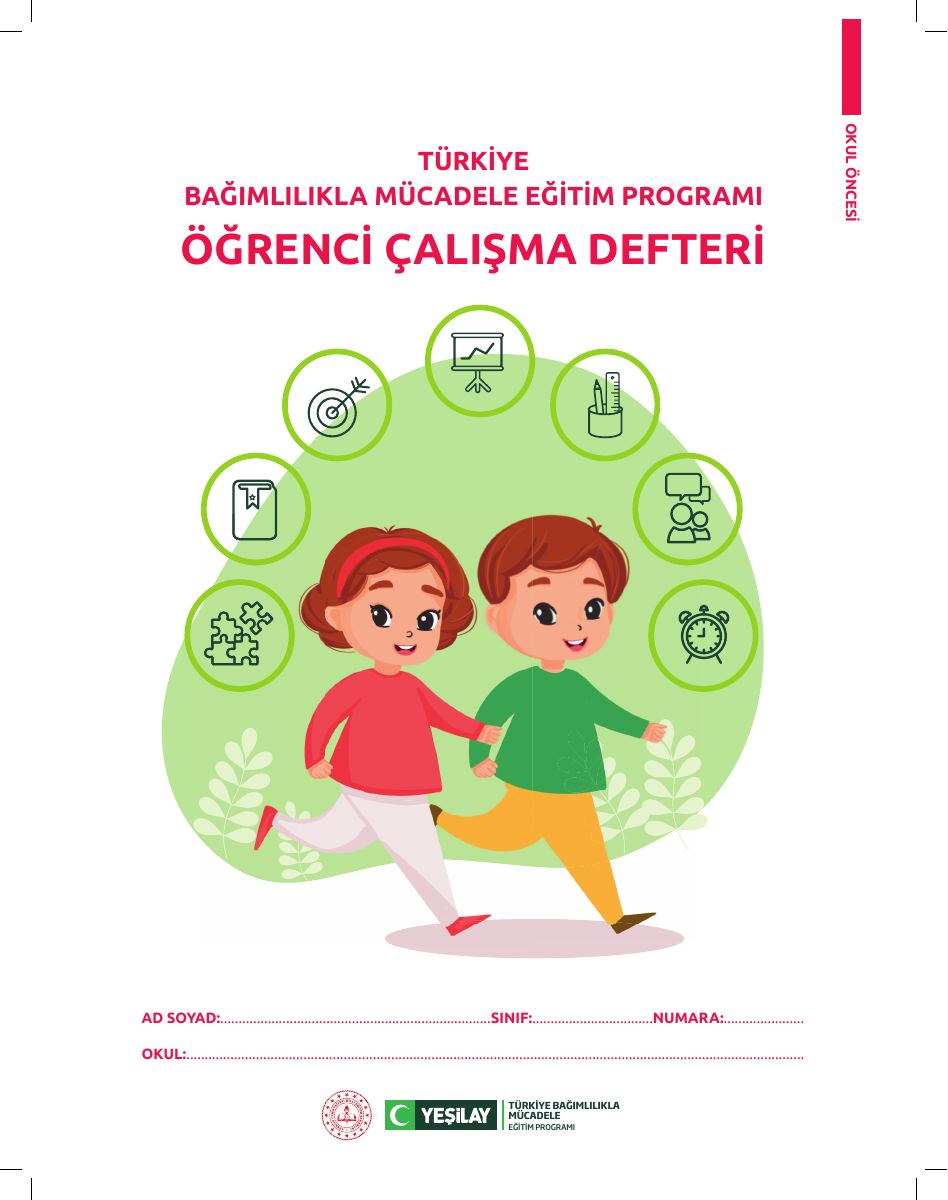 Türkiye Bağımlılıkla Mücadele · Okul Öncesi Öğrenci Çalışma Defteri — gerçek ilk sayfa