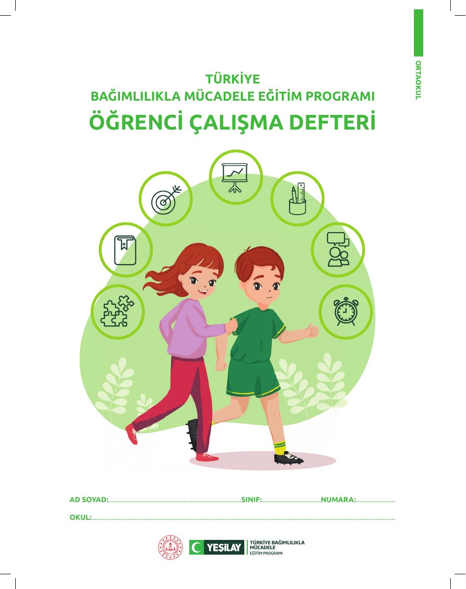 Türkiye Bağımlılıkla Mücadele · Ortaokul Öğrenci Çalışma Defteri — gerçek ilk sayfa