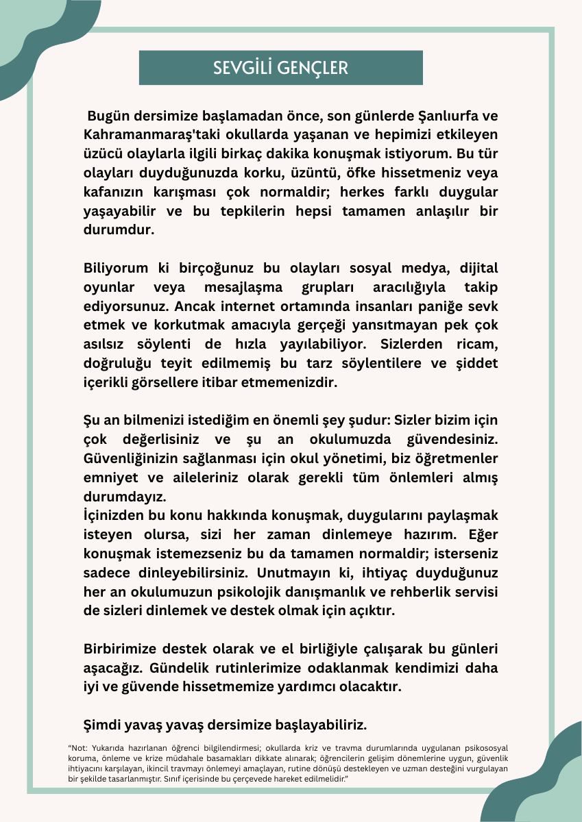 Psikososyal Müdahale · Ortaokul Öğrencileri İlk Ders Bilgilendirme Mesajı · 2026 — gerçek ilk sayfa