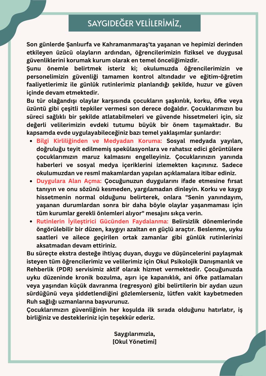 Psikososyal Müdahale · Veli Bilgilendirme Mesajı · 2026 — gerçek ilk sayfa