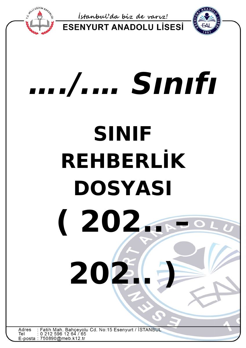 Sınıf Rehberlik Dosyası Kapağı · Düzenlenebilir Word — gerçek ilk sayfa