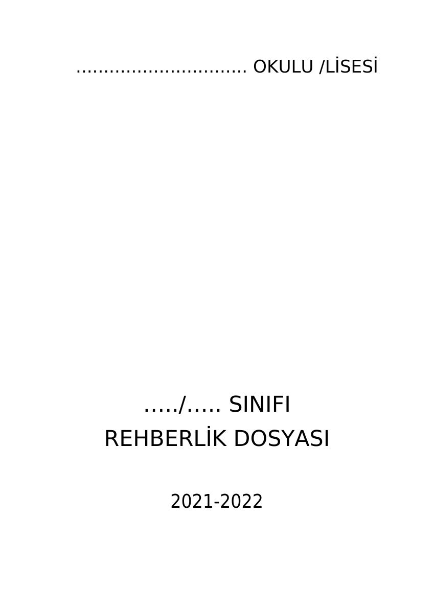 Sınıf Rehberlik Dosyası · Kapak ve İçerik — gerçek ilk sayfa